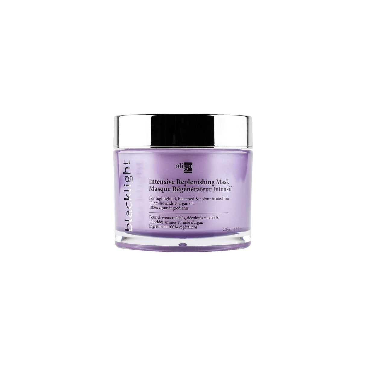 Intensive Replenishing Mask by Blacklight, infused with amino acids and argan oil for hydrating and repairing hair care.