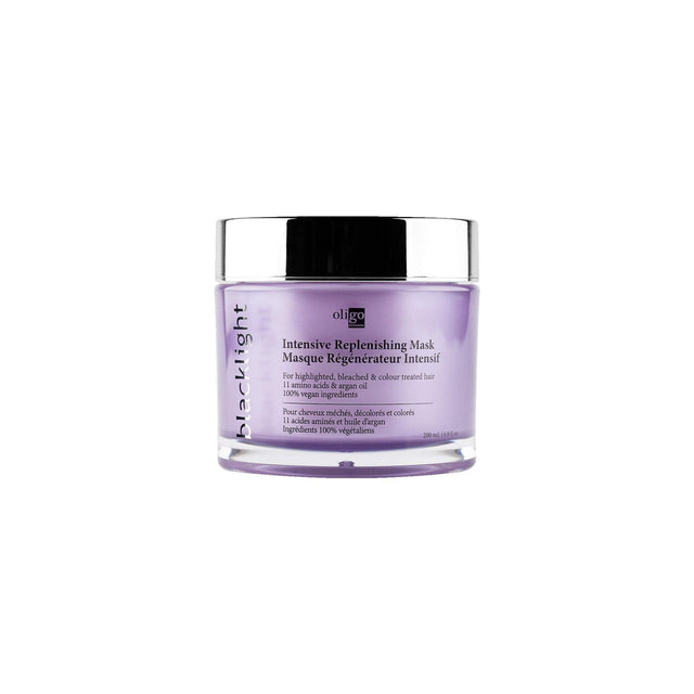 Intensive Replenishing Mask by Blacklight, infused with amino acids and argan oil for hydrating and repairing hair care.