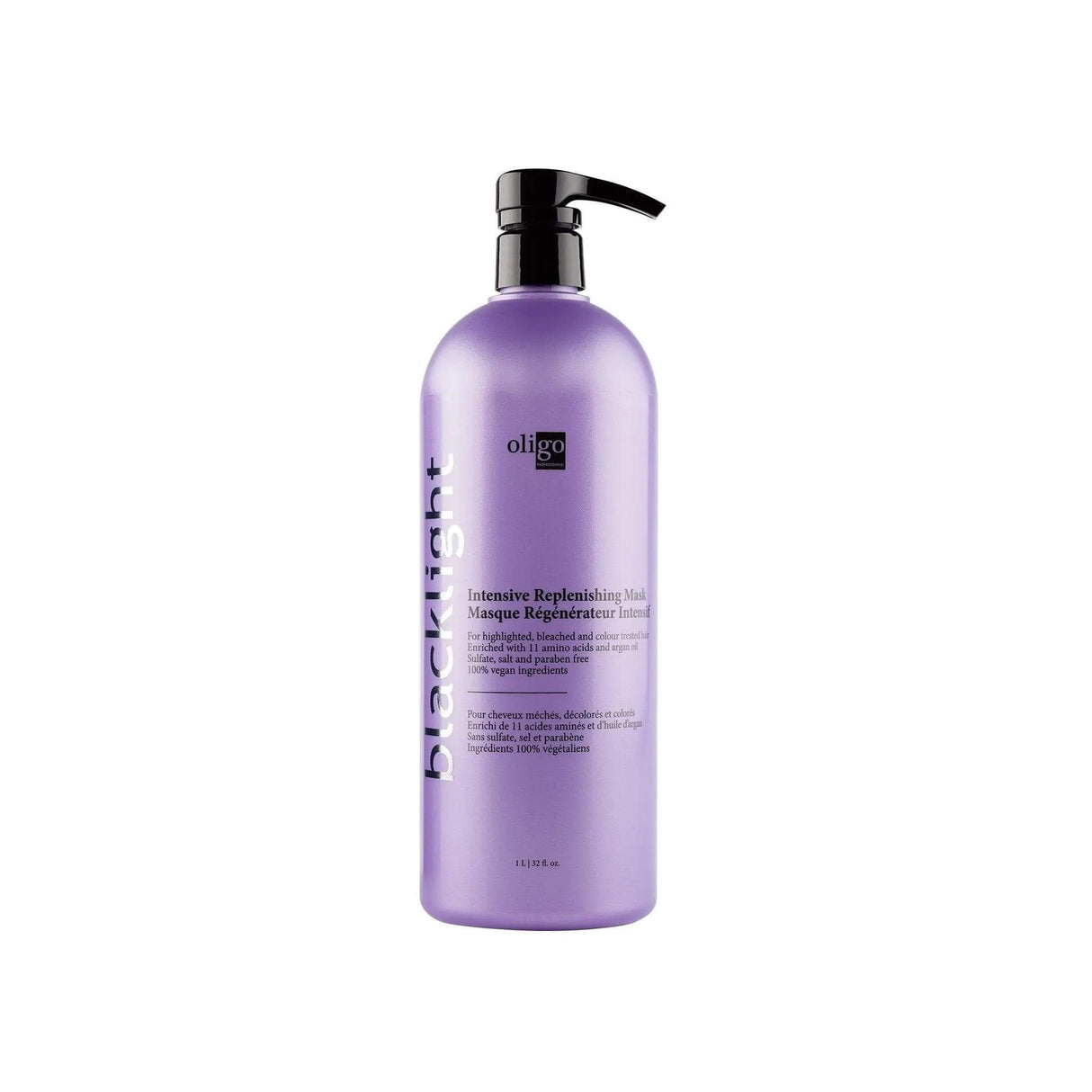 Blacklight Intensive Replenishing Mask with amino acids and argan oil for hair hydration and repair in a purple bottle