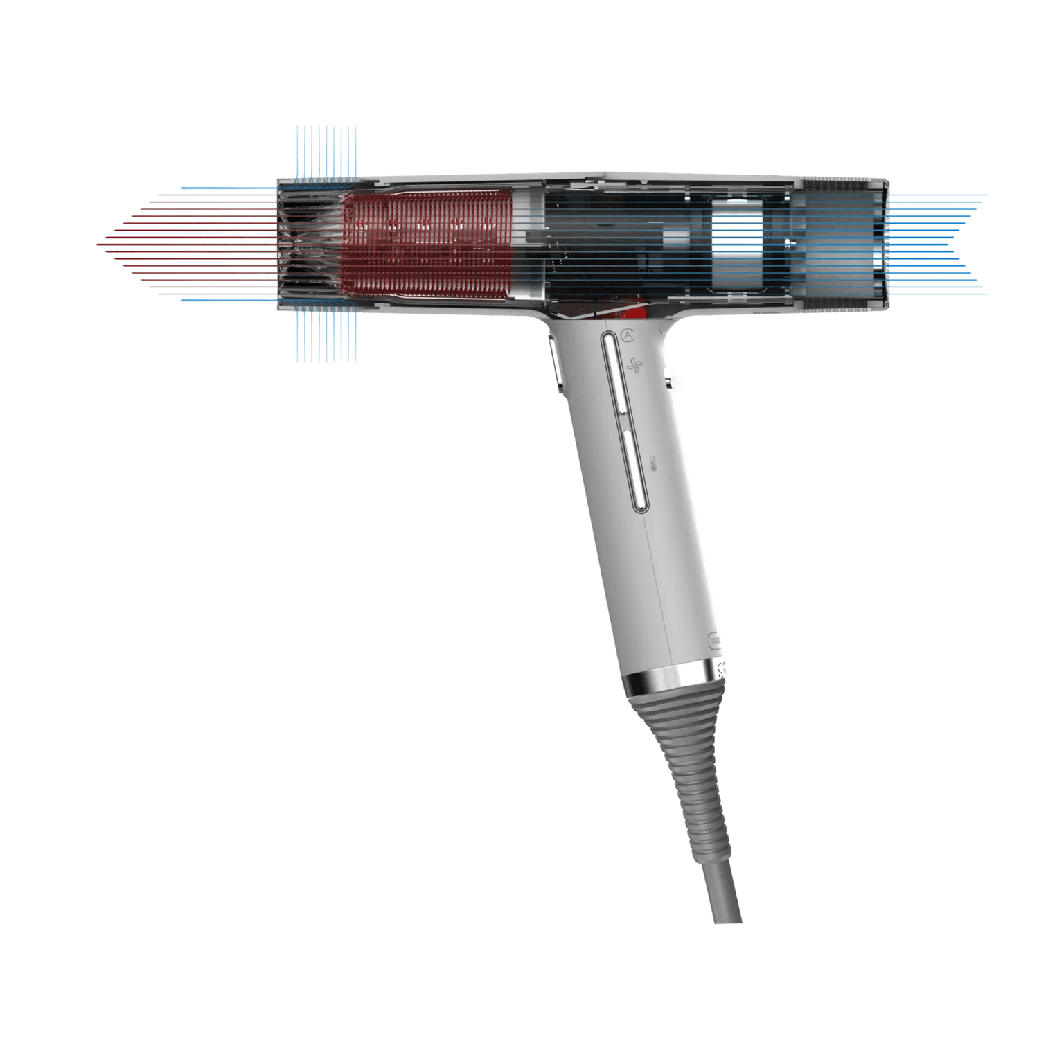 Cutaway view of IQ Perfetto Hair Dryer showing the lightweight design and powerful brushless motor for professional styling.