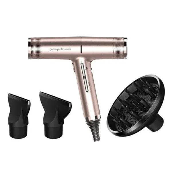 Iq Perfetto Hair Dryer with concentrator nozzles and diffuser, advanced lightweight design, powerful brushless motor, ergonomic style.