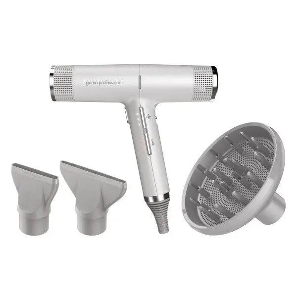 IQ Perfetto Hair Dryer set with nozzles and diffuser, advanced technology, ergonomic design, lightweight 294g, professional use.