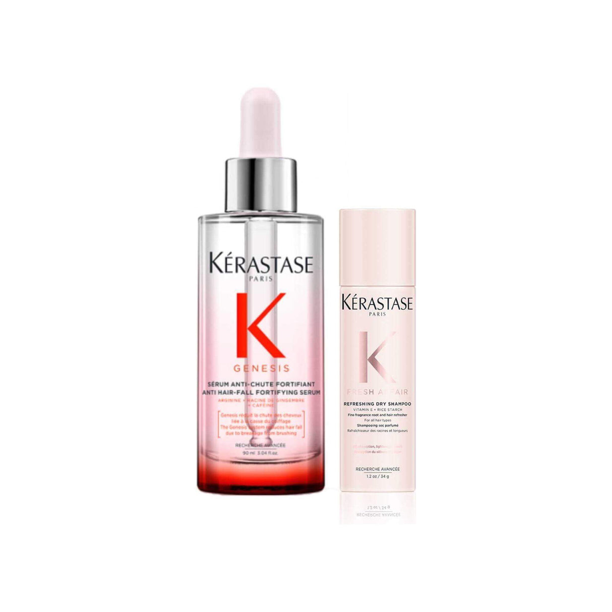 Kérastase Discovery Set with Sérum Anti-Chute and Fresh Affair Dry Shampoo, ideal for hair loss prevention and hair beautification.