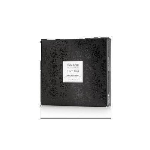 Kit Noir Sculptant Fessier Fuoco Plus packaging with electrostimulator and black sculpting cream for gluteal enhancement.