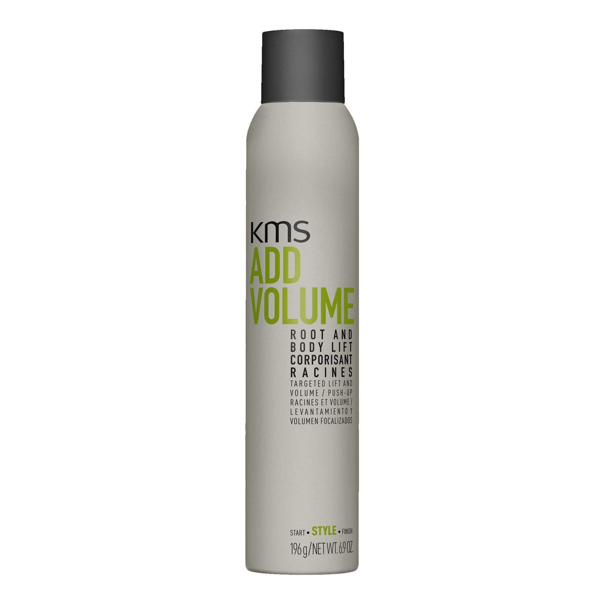 KMS AddVolume Root and Body Lift 200ml spray bottle, ideal for fine hair, offers lift from roots and has an organic fragrance.