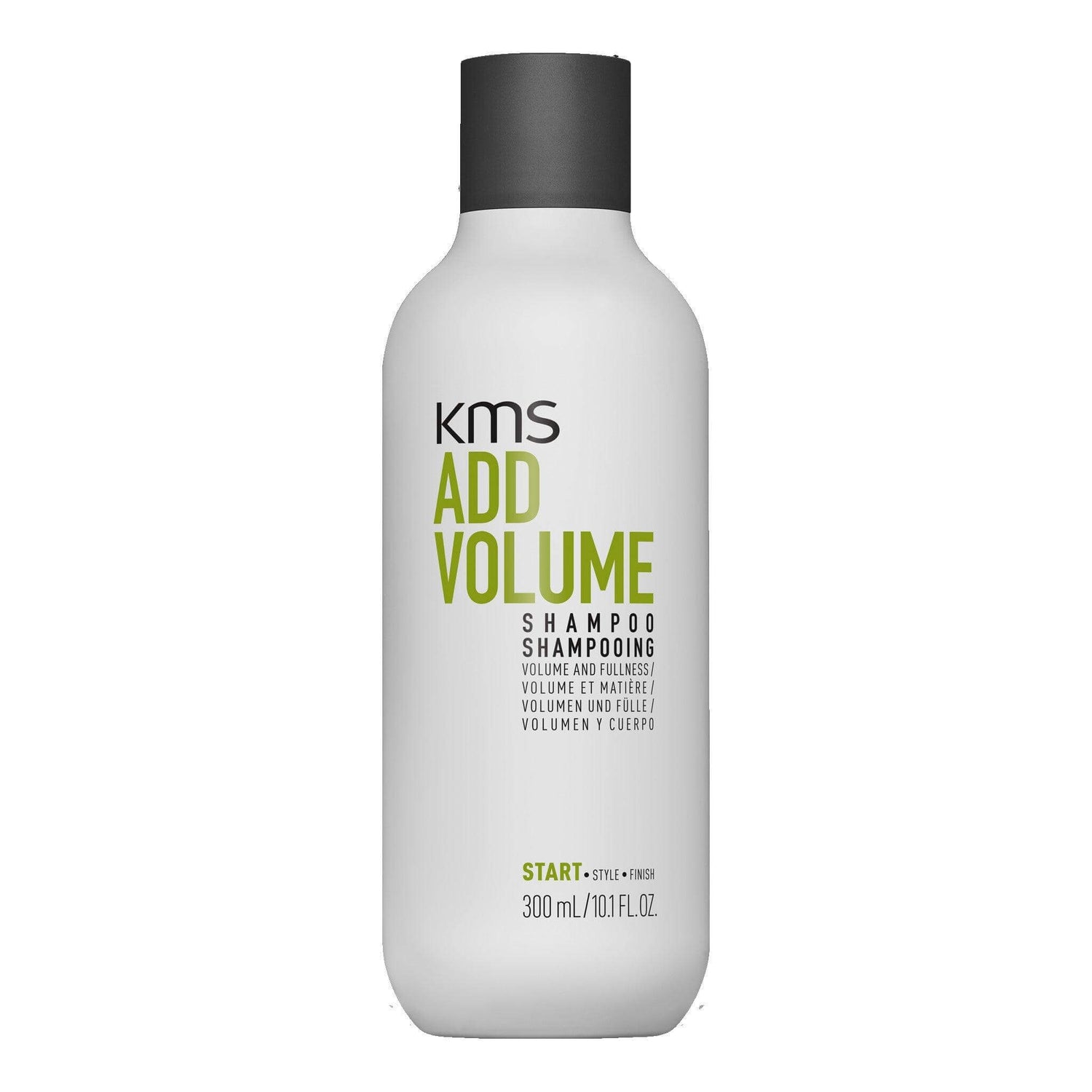 KMS Addvolume Shampoo 300ml bottle offers gentle cleansing and boosts hair volume, ideal for fine, limp hair needing thickness.
