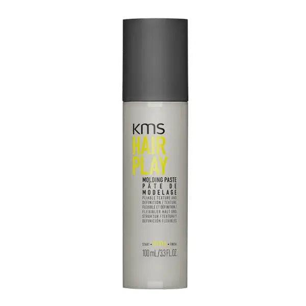 KMS Hairplay Molding Paste bottle offers flexible hold and texture for medium to coarse hair, with a natural luster and organic finish.