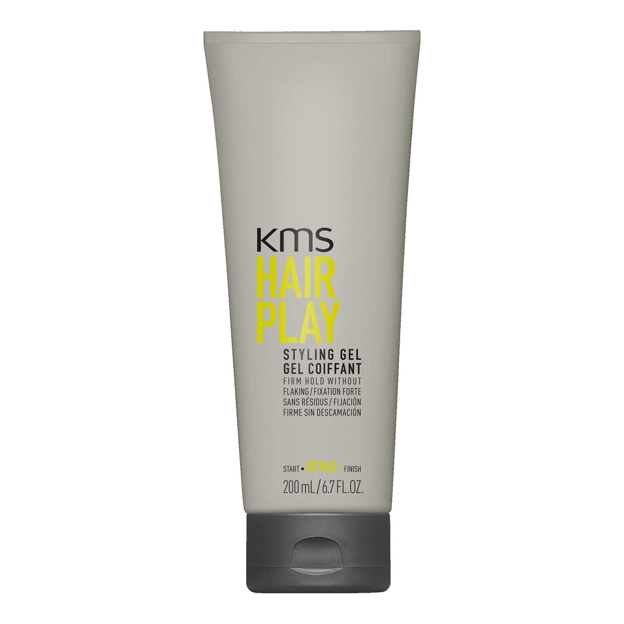 KMS Hairplay Styling Gel 200ml bottle offering glossy finish, strong hold, and flake-free formula for excellent hair control.