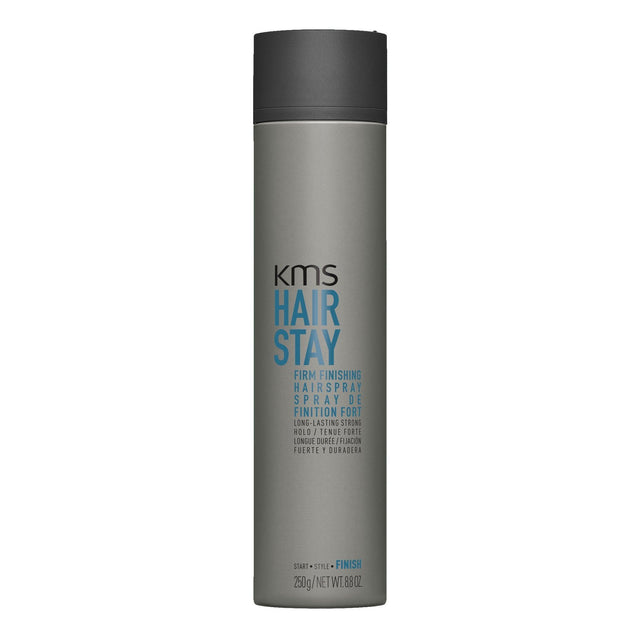 Kms Hairstay Firm Finishing Hairspray 300ml bottle, strong hold, quick-drying, non-sticky, residue-free for perfect hairstyle finish.