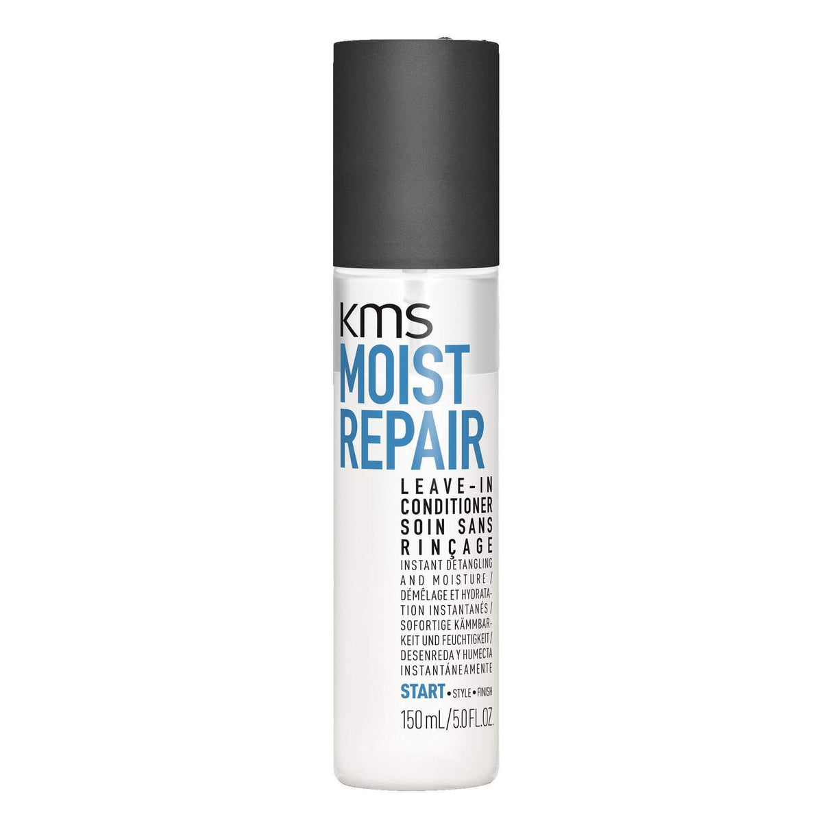 Kms Moistrepair Leave-in Conditioner 150ml bottle providing instant moisture and detangling for easy combing.