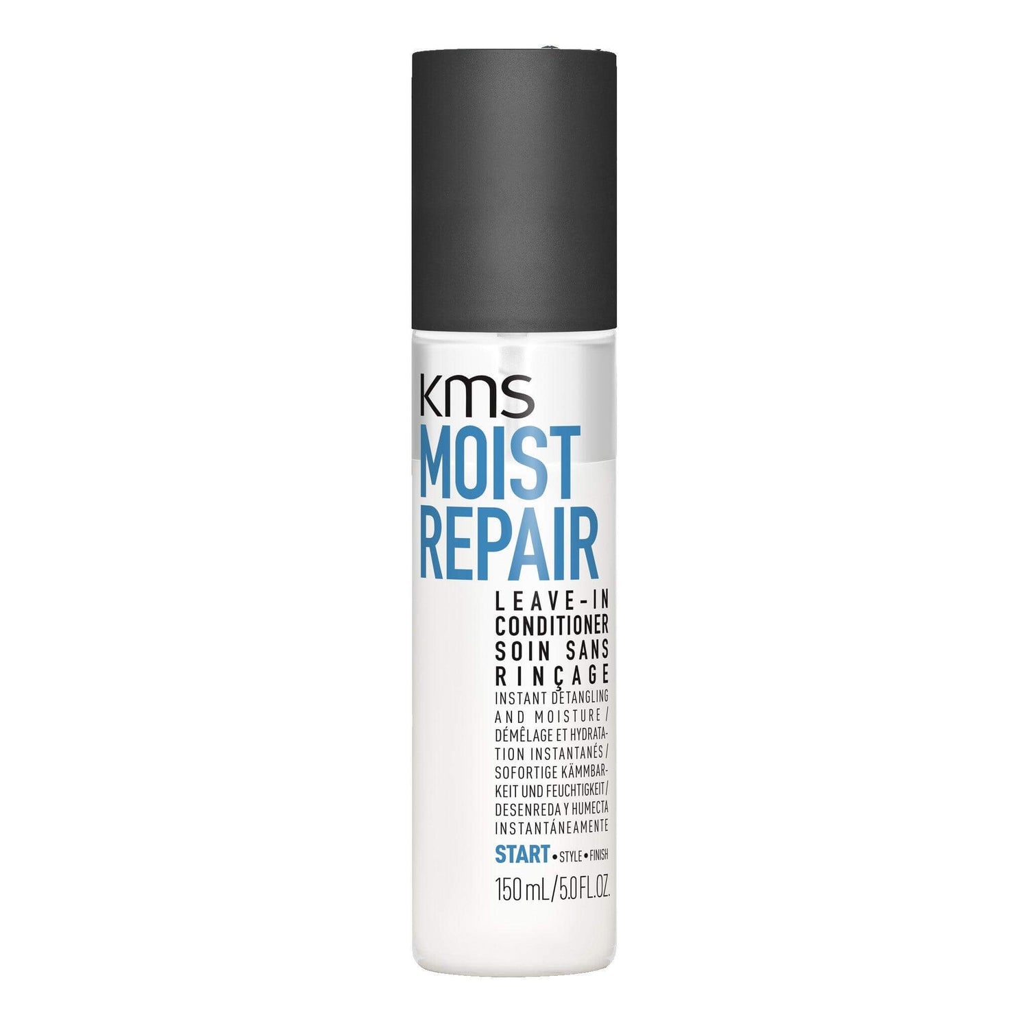 Kms Moistrepair Leave-in Conditioner 150ml bottle providing instant moisture and detangling for easy combing.