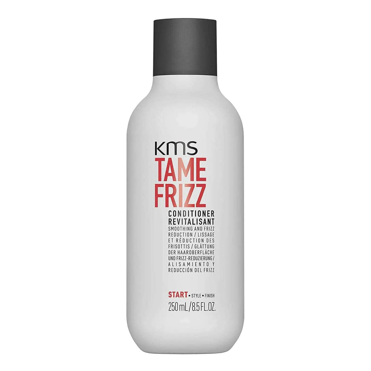 KMS Tamefrizz Conditioner 250ml bottle for frizz reduction, detangling, and smoothing coarse hair with AHA Structure Complex.