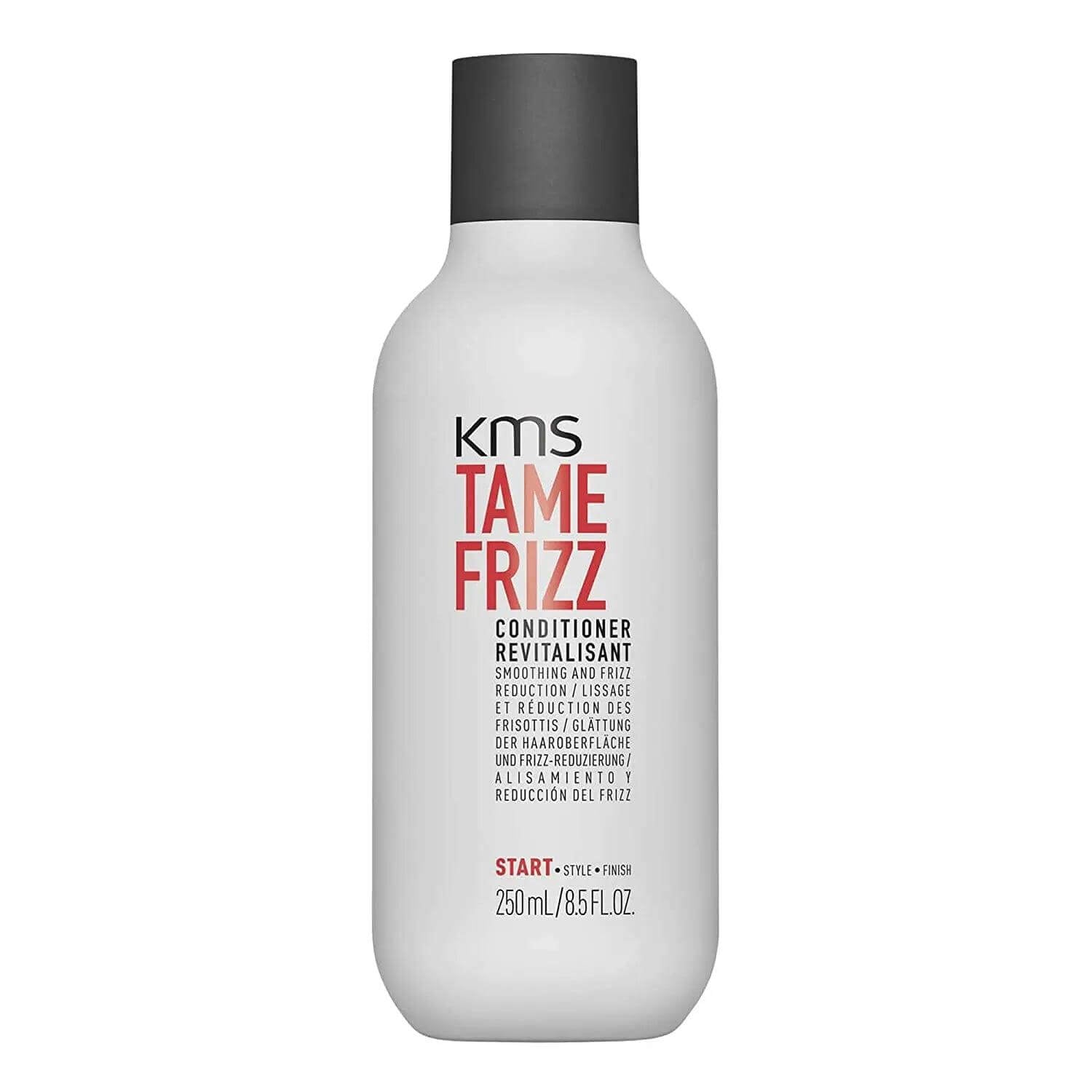 KMS Tamefrizz Conditioner 250ml bottle for frizz reduction, detangling, and smoothing coarse hair with AHA Structure Complex.
