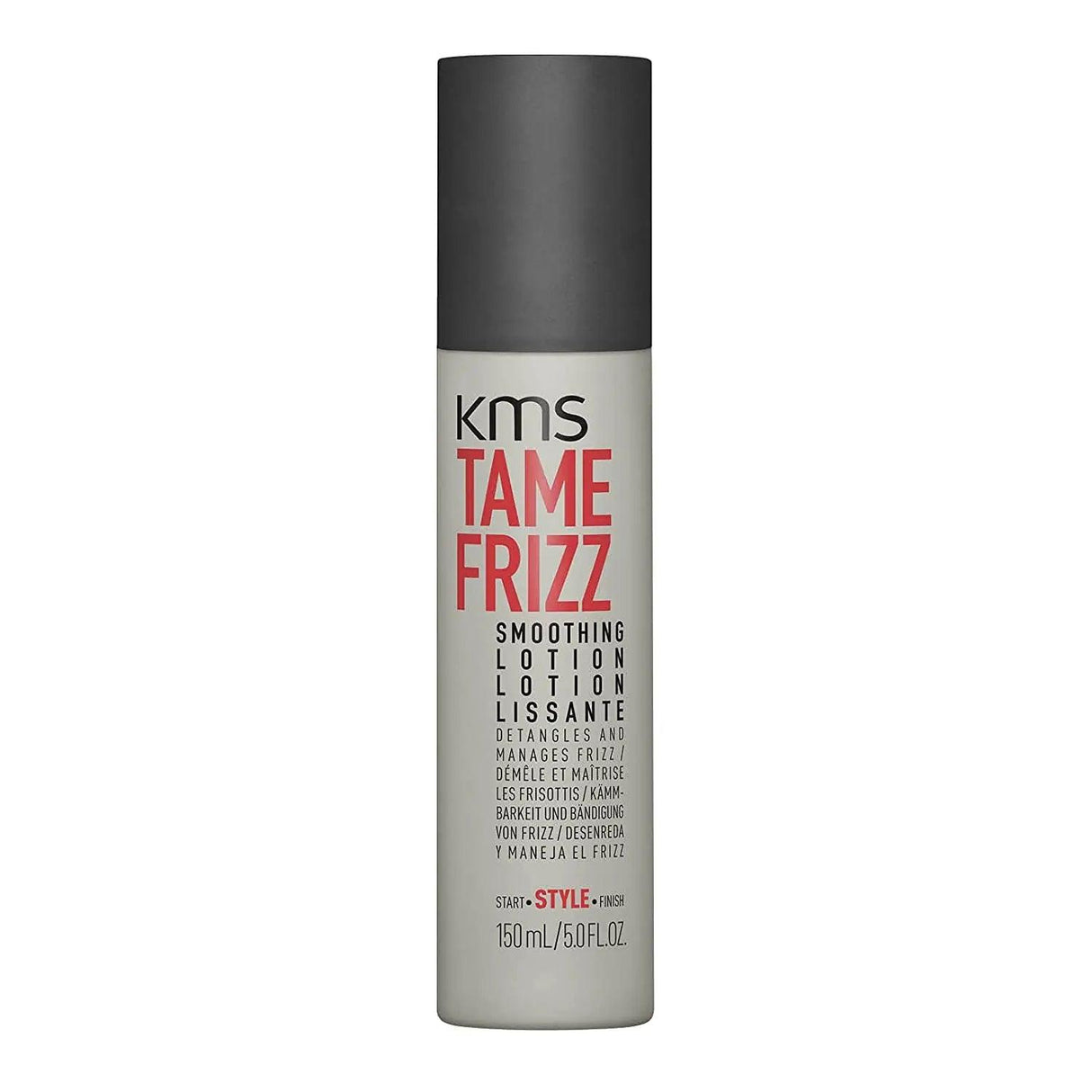 KMS Tamefrizz Smoothing Lotion 150ml bottle for minimizing frizz and flyaways with innovative shaping blend.