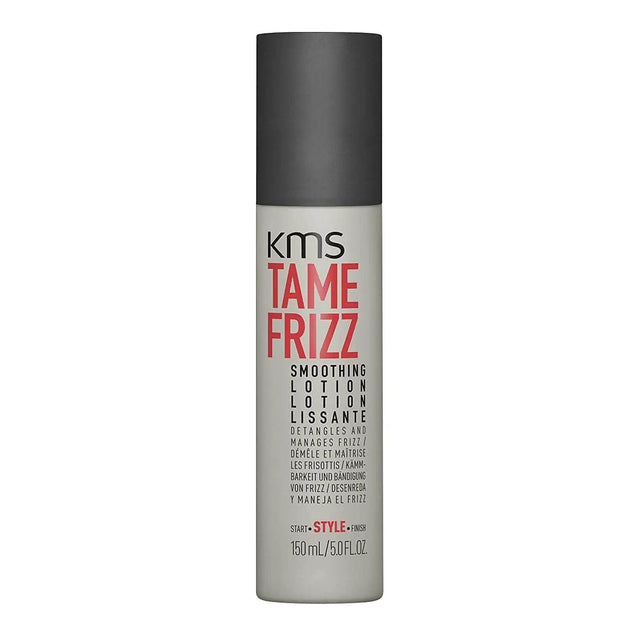 KMS Tamefrizz Smoothing Lotion 150ml bottle for minimizing frizz and flyaways with innovative shaping blend.
