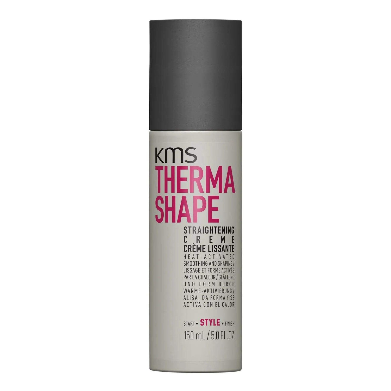 KMS Thermashape Straightening Creme 150ml for curly to straight hair, reduces heat damage, 72-hour style retention, blow-drying.
