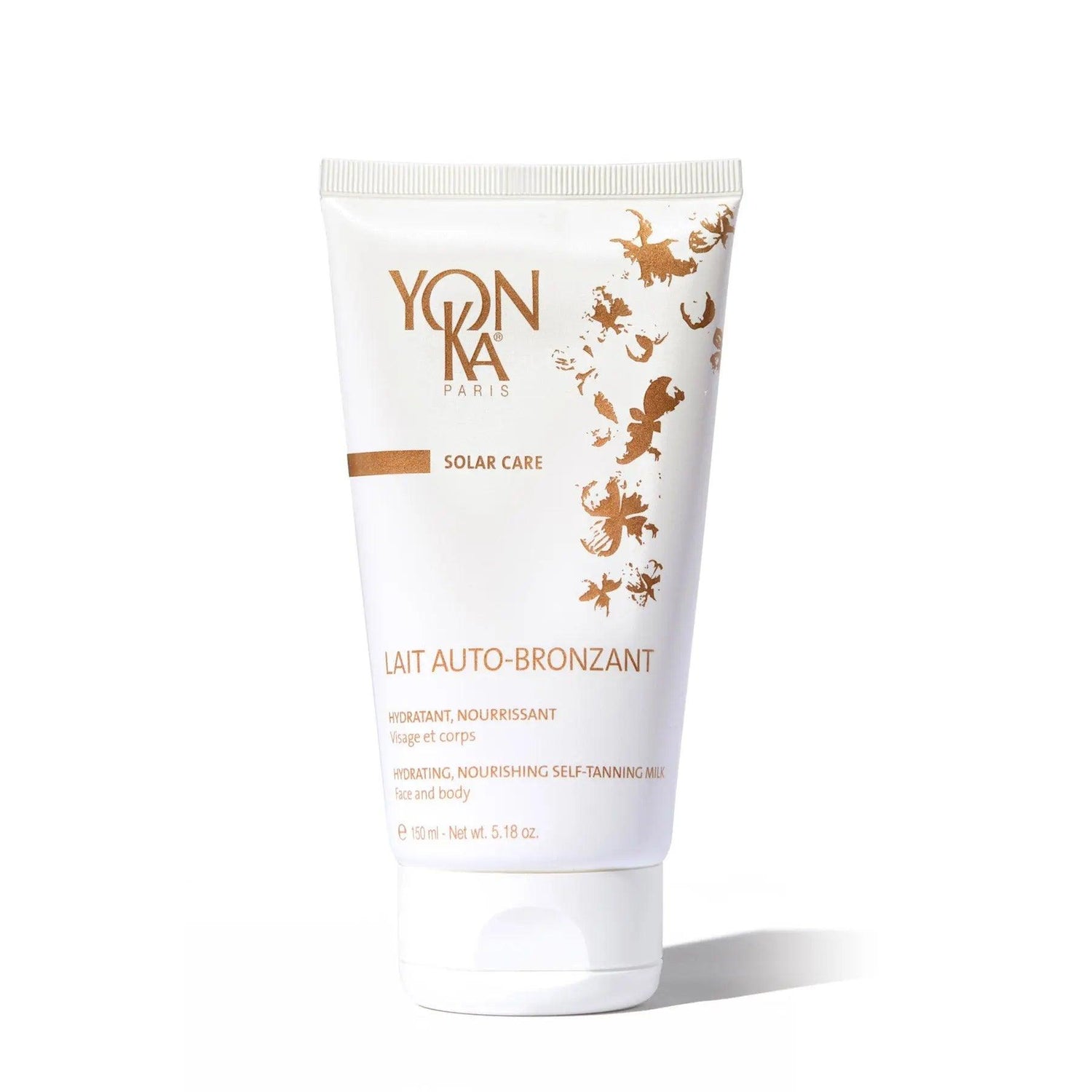 Yonka Lait Auto-Bronzant Self-Tanning Milk for natural tan and hydration, suitable for all skin types, 5.18 oz tube.