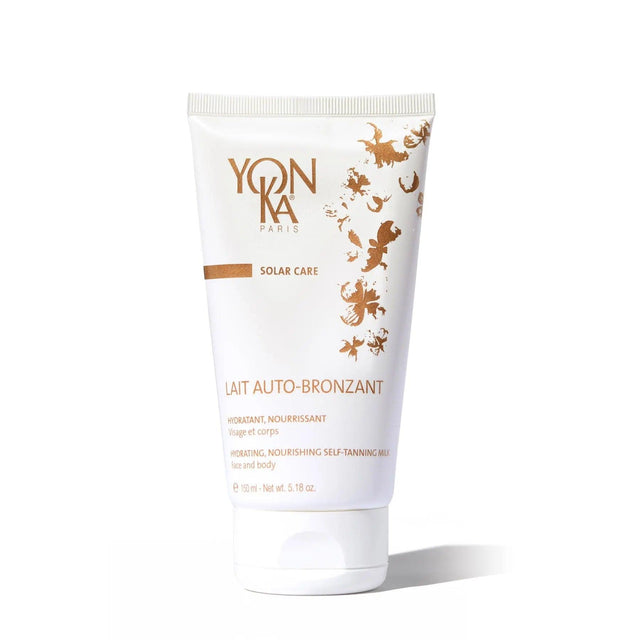 Yonka Lait Auto-Bronzant Self-Tanning Milk for natural tan and hydration, suitable for all skin types, 5.18 oz tube.