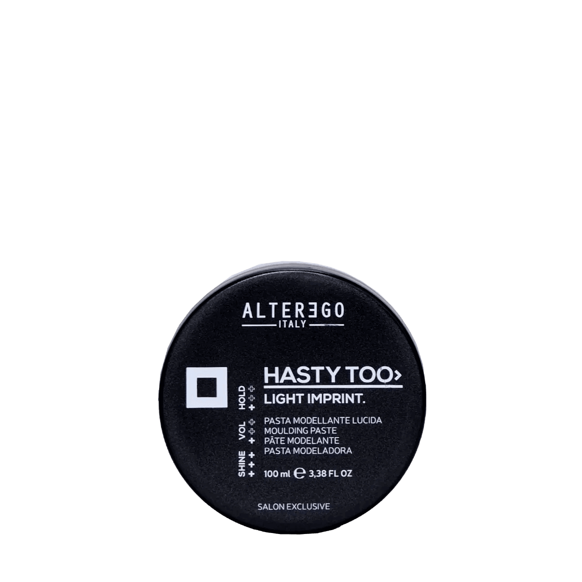 Hasty Too Light Imprint hair product by Alter Ego Italy, 100 ml jar for volume, curl resistance, and definition on fine hair.