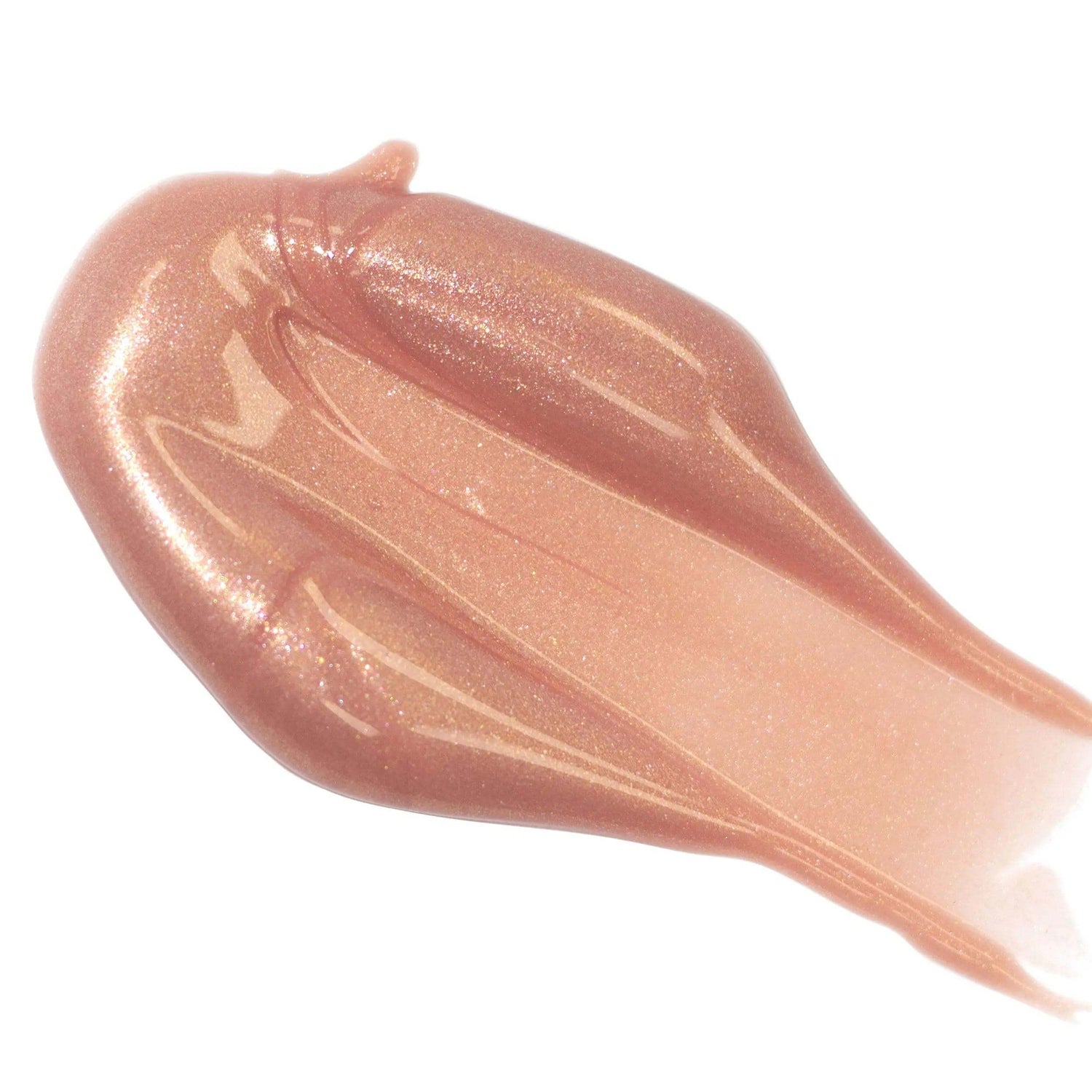 Swatch of Lip Colour Serum in a shimmering nude shade, highlighting the creamy texture and plant-based formula for nourished lips.