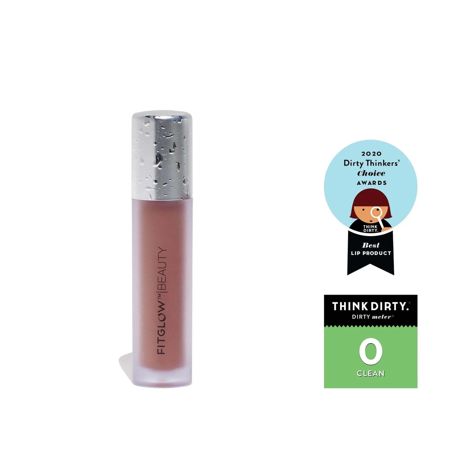 Fitglow Beauty Lip Colour Serum with Think Dirty 0 Clean Rating and 2020 Dirty Thinkers' Choice Award badge