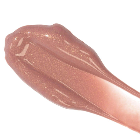 Lip Colour Serum swatch in shimmering nude, showcasing all-natural, nourishing ingredients for color, hydration, and gentle plumping.