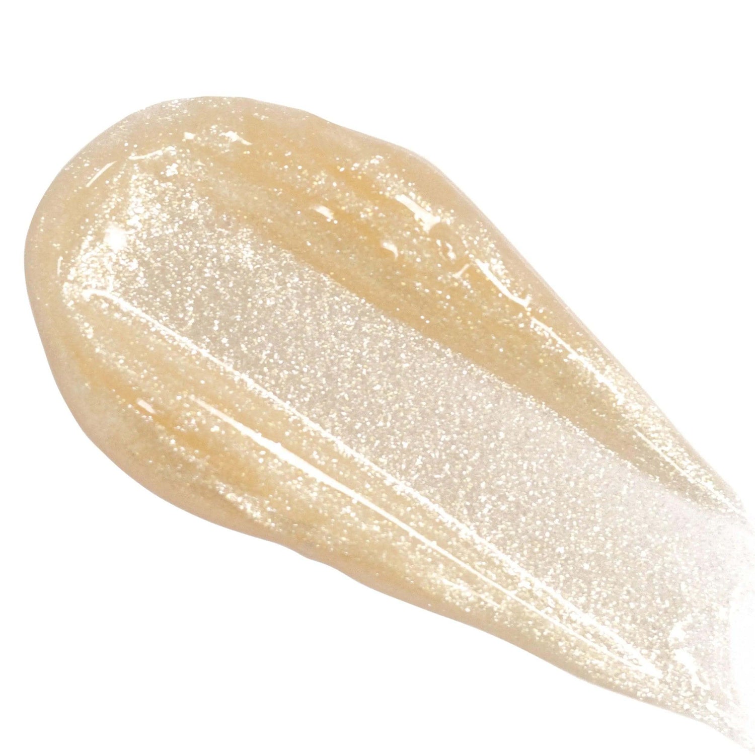 Close-up of Lip Colour Serum with shimmering gold hue, showcasing its nourishing, plant-based formula for hydrating and plumping lips.