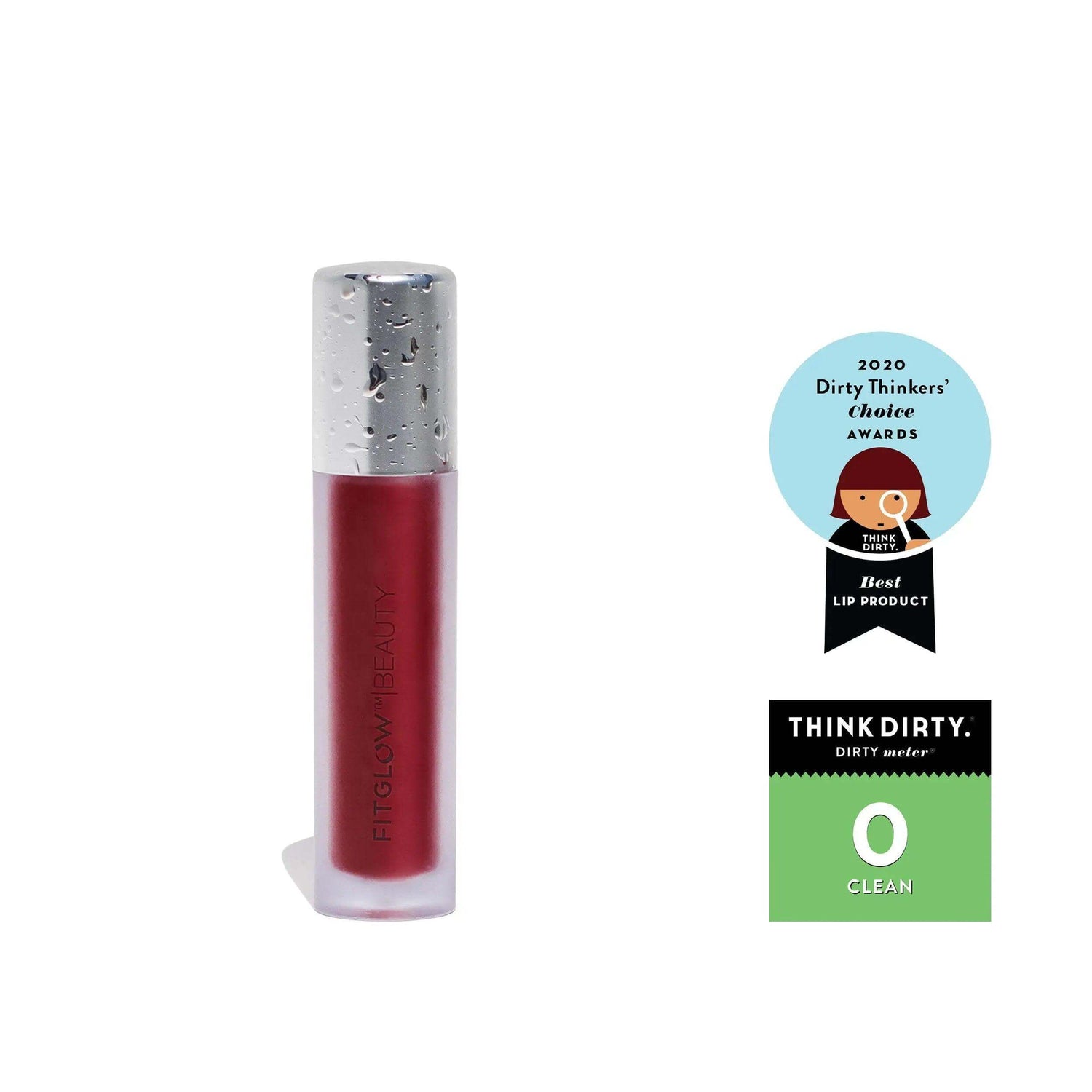 Award-winning lip colour serum with natural ingredients, featuring accolades for best lip product and clean cosmetics rating.