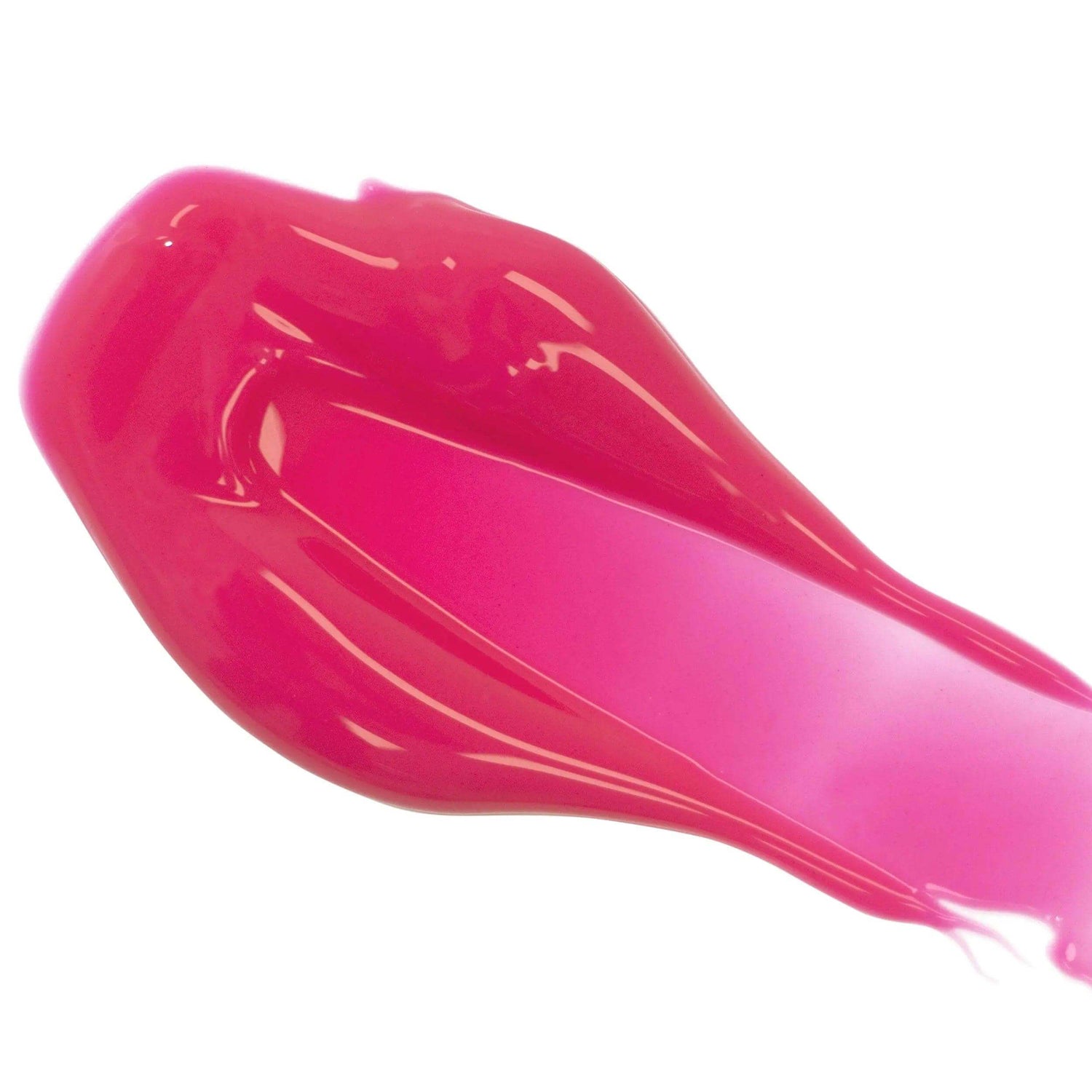Vibrant pink lip color serum swatch showcasing glossy texture and rich pigmentation.