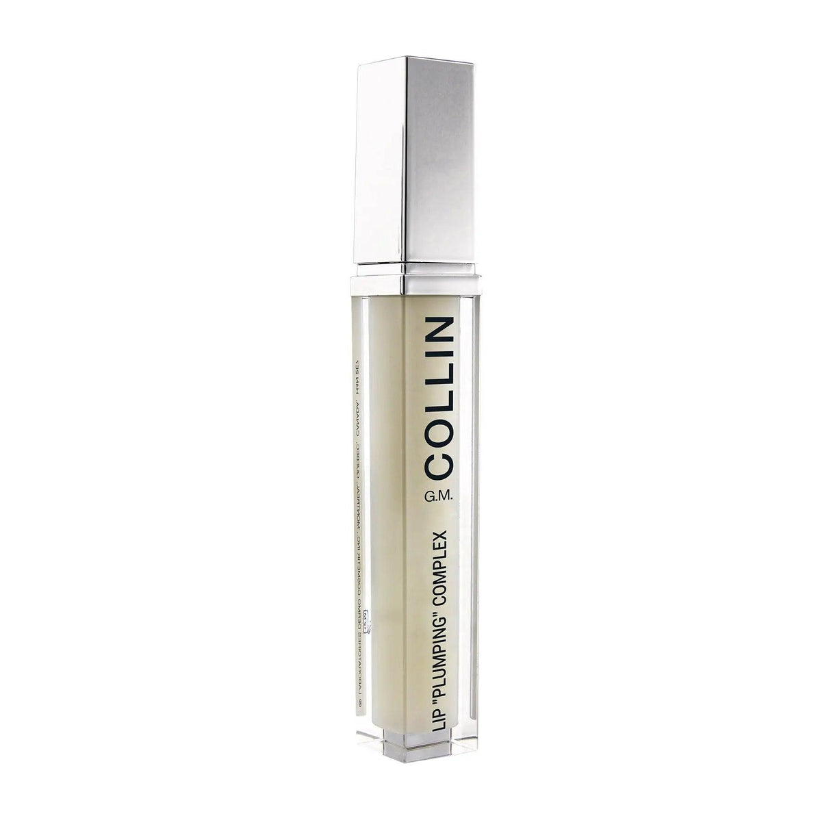 Lip plumping complex product in sleek bottle for hydrating and enhancing natural lip volume, lightweight and tint-free formula.
