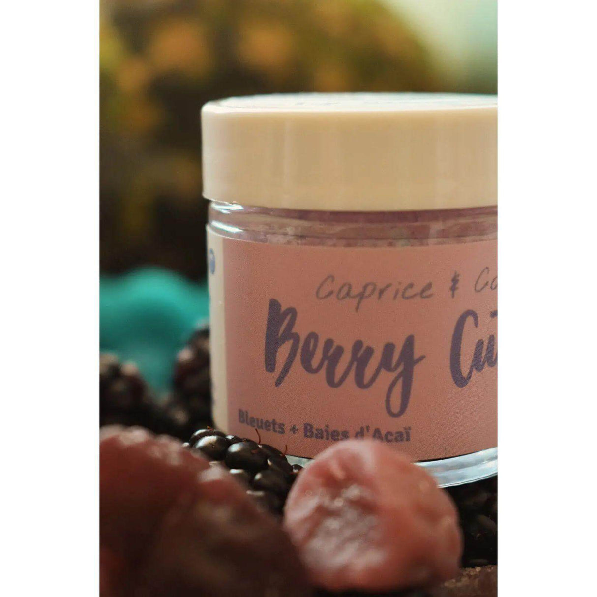 Lip Scrub Berry Cute with acai and blueberries, 1oz jar, gentle exfoliation with jojoba oil and shea butter, edible and hydrating.