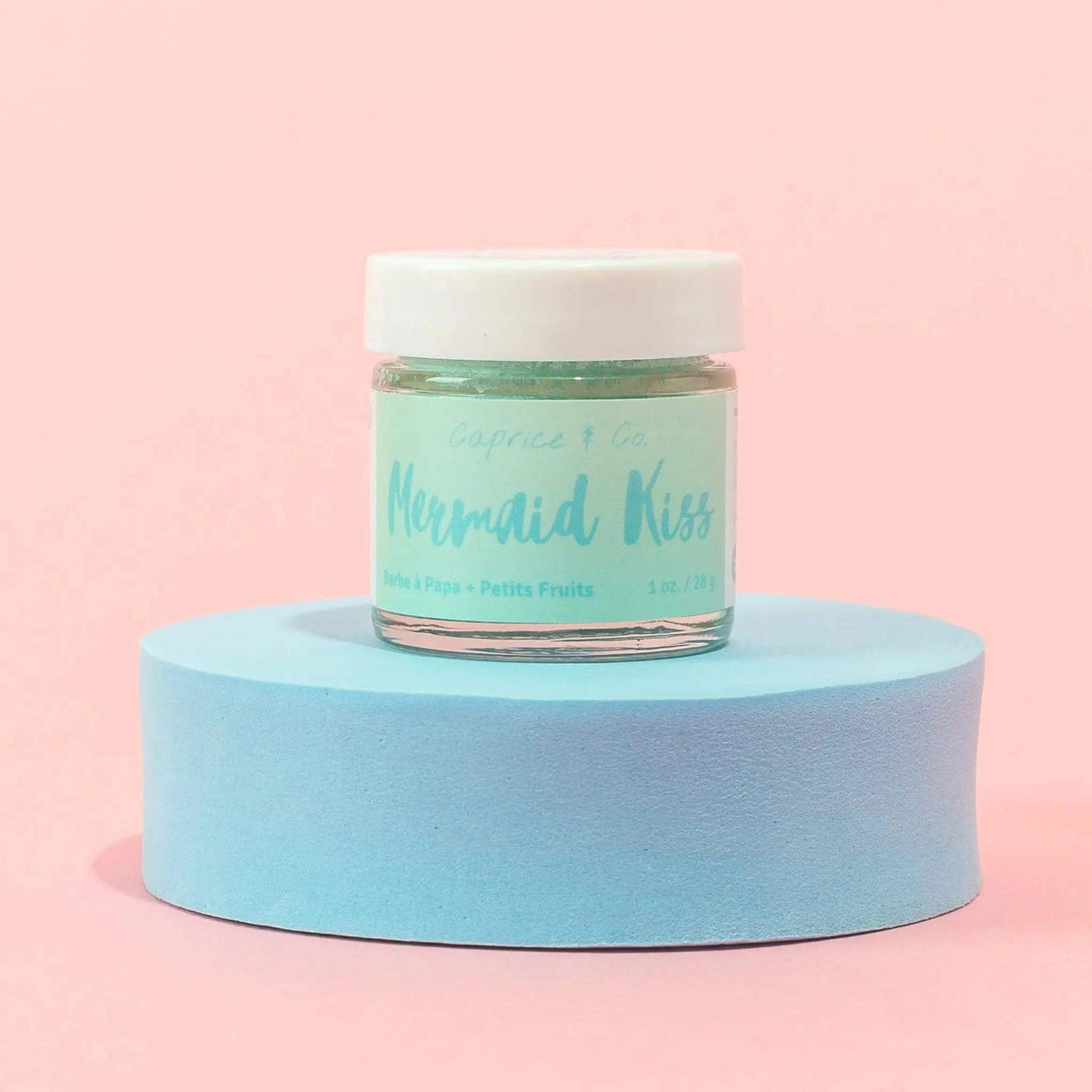 Alt Tag: Mermaid Kiss Lip Scrub 1oz - Exfoliating and hydrating lip care with cotton candy and berries flavor in a glass jar.