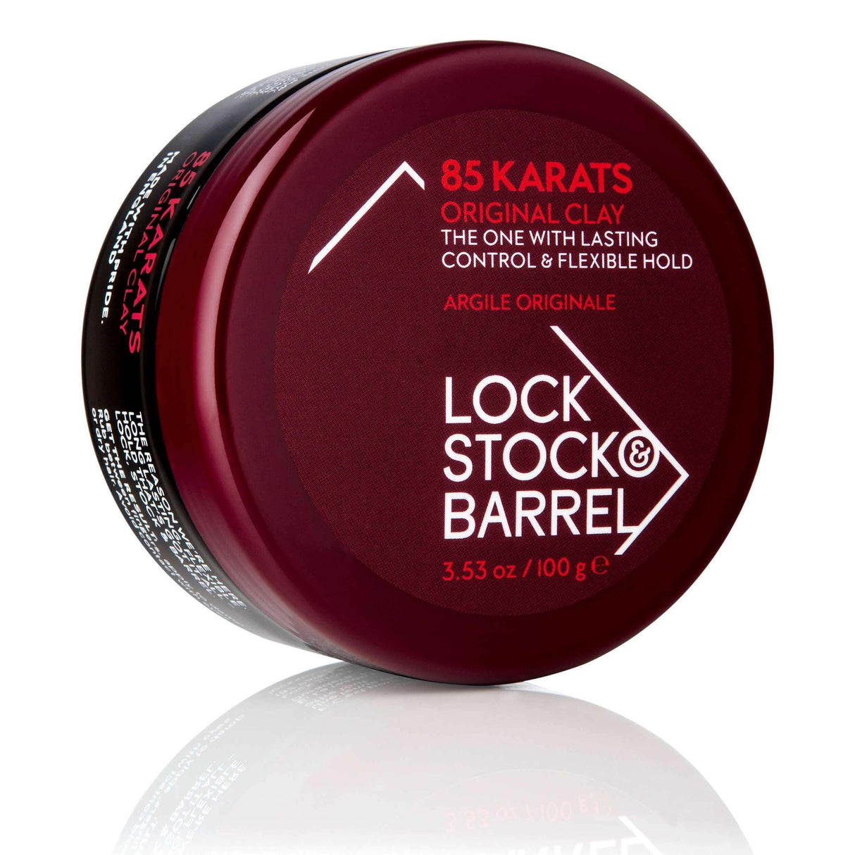 Lock Stock & Barrel 85 Karats Original Clay, 3.53 Oz, for lasting control and flexible hold, cruelty-free and vegan-friendly hair product.