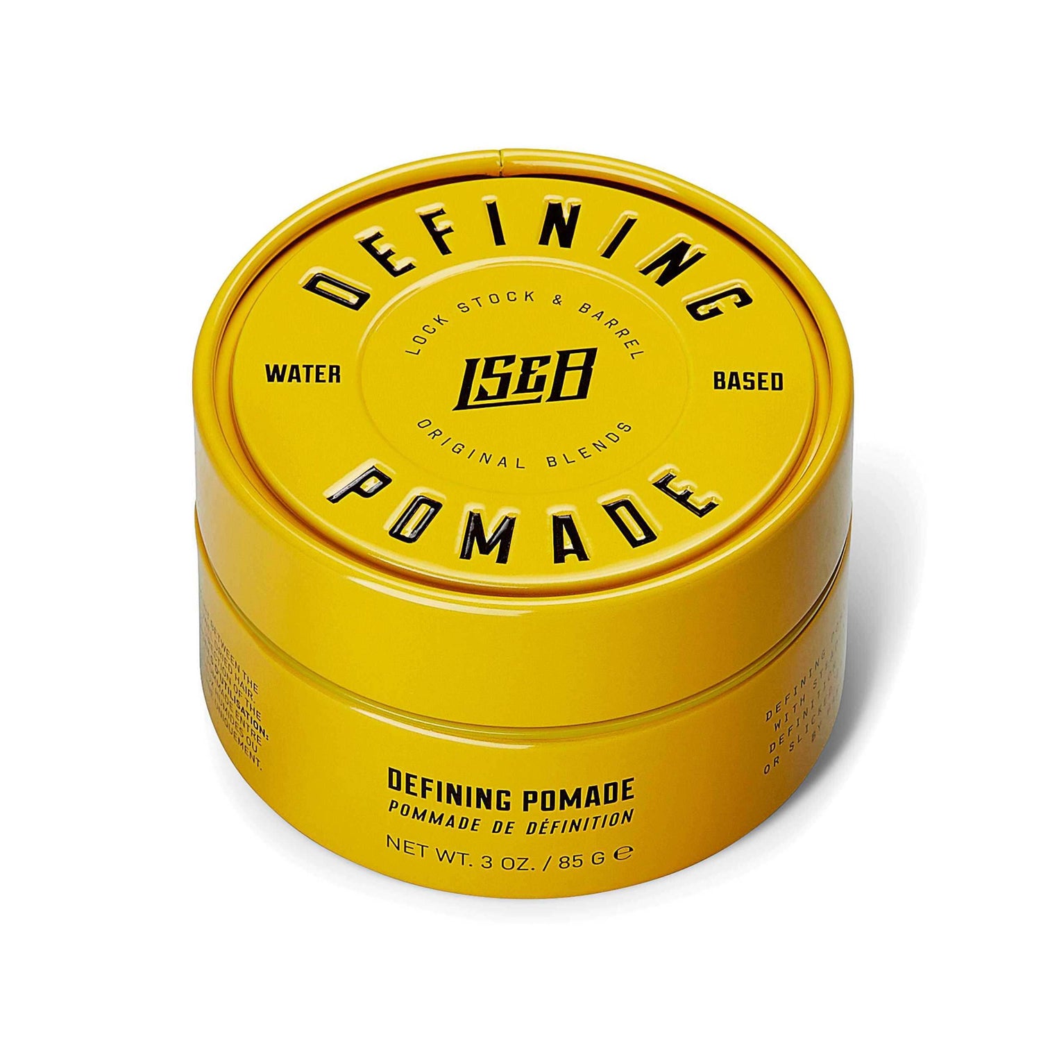 Lock Stock & Barrel Defining Pomade 85g with strong hold and shine for slicked-back styles, crafted in England.