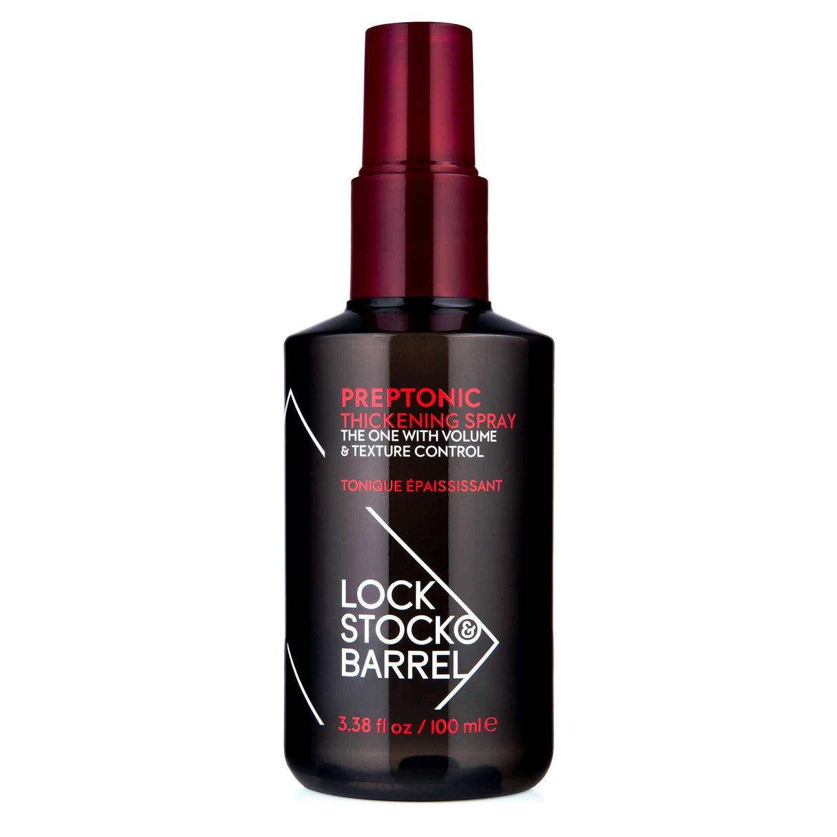 Lock Stock & Barrel Preptonic Thickening Spray 100ml for volume and texture control, protein-infused for fine and thinning hair.