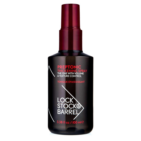 Lock Stock & Barrel Preptonic Thickening Spray 100ml for volume and texture control, protein-infused for fine and thinning hair.
