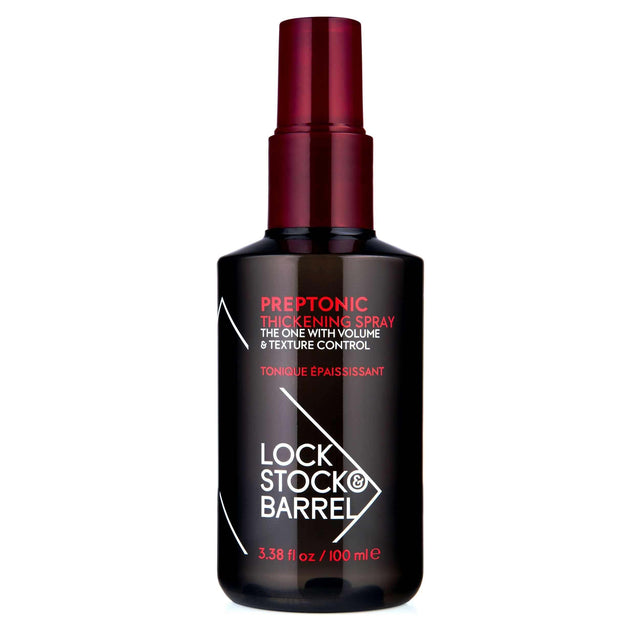 Lock Stock & Barrel Preptonic Thickening Spray 100ml for volume and texture control, protein-infused for fine and thinning hair.