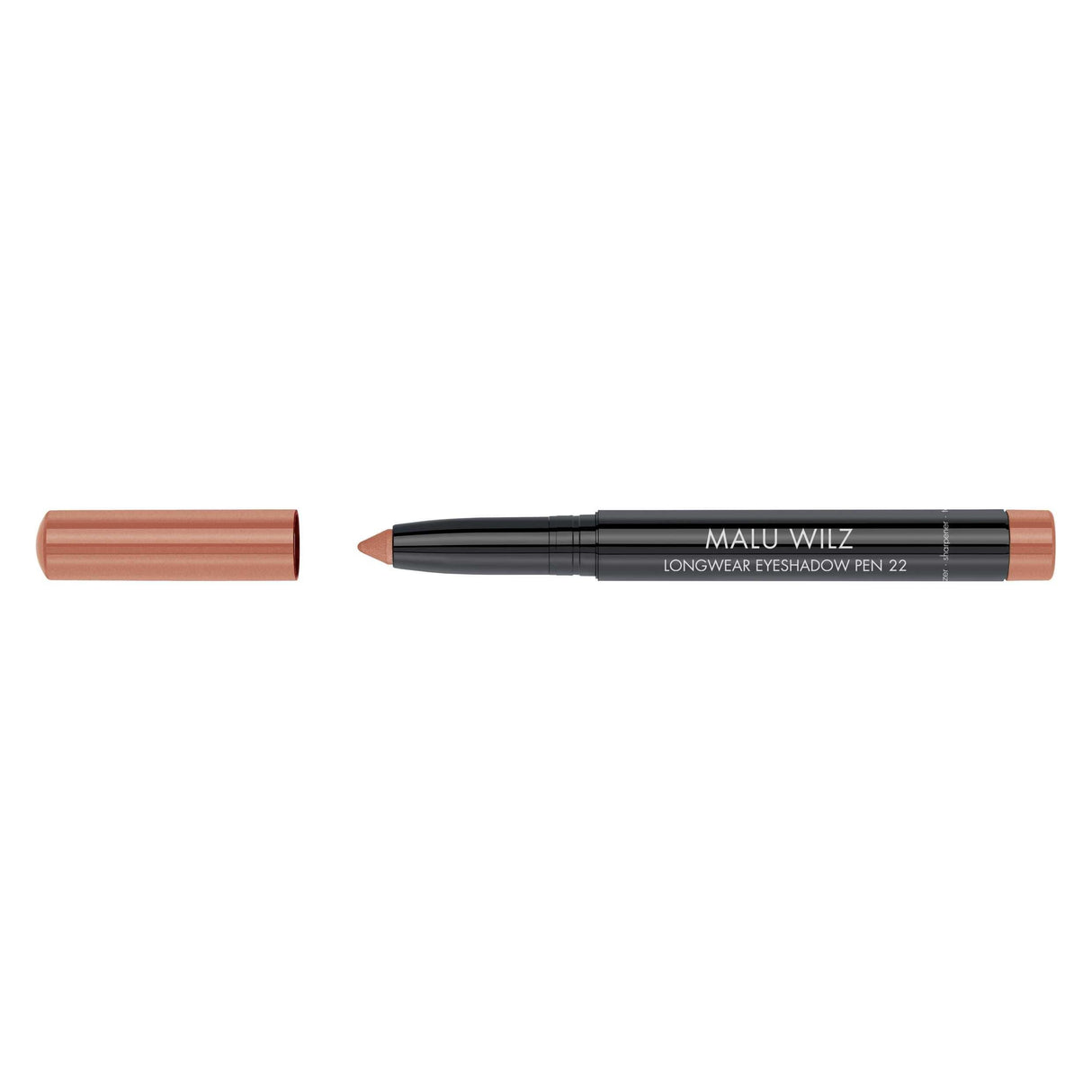 Malu Wilz Long-Lasting Eyeshadow Pen 22 with cap removed, showcasing versatile, crease-resistant eye makeup product.