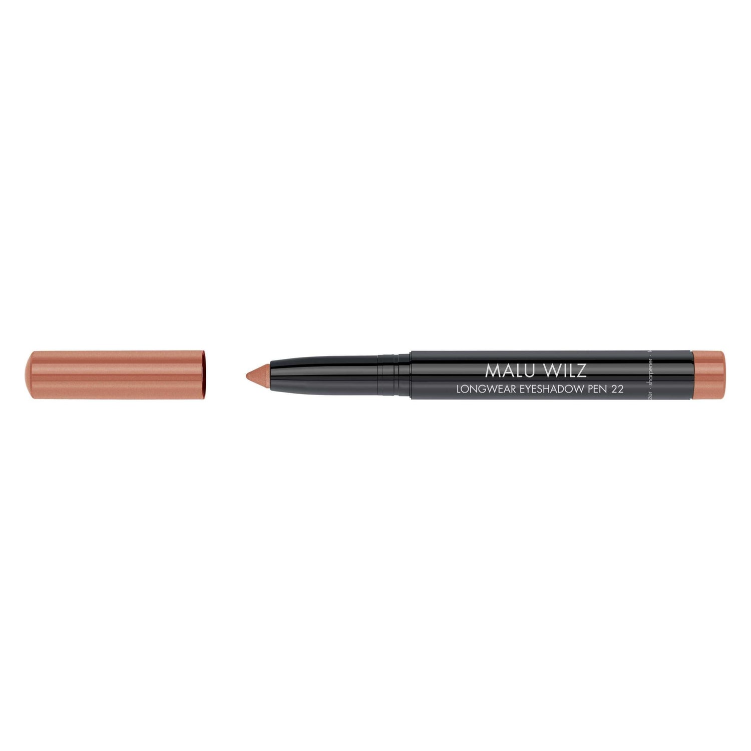 Malu Wilz Long-Lasting Eyeshadow Pen 22 with cap removed, showcasing versatile, crease-resistant eye makeup product.