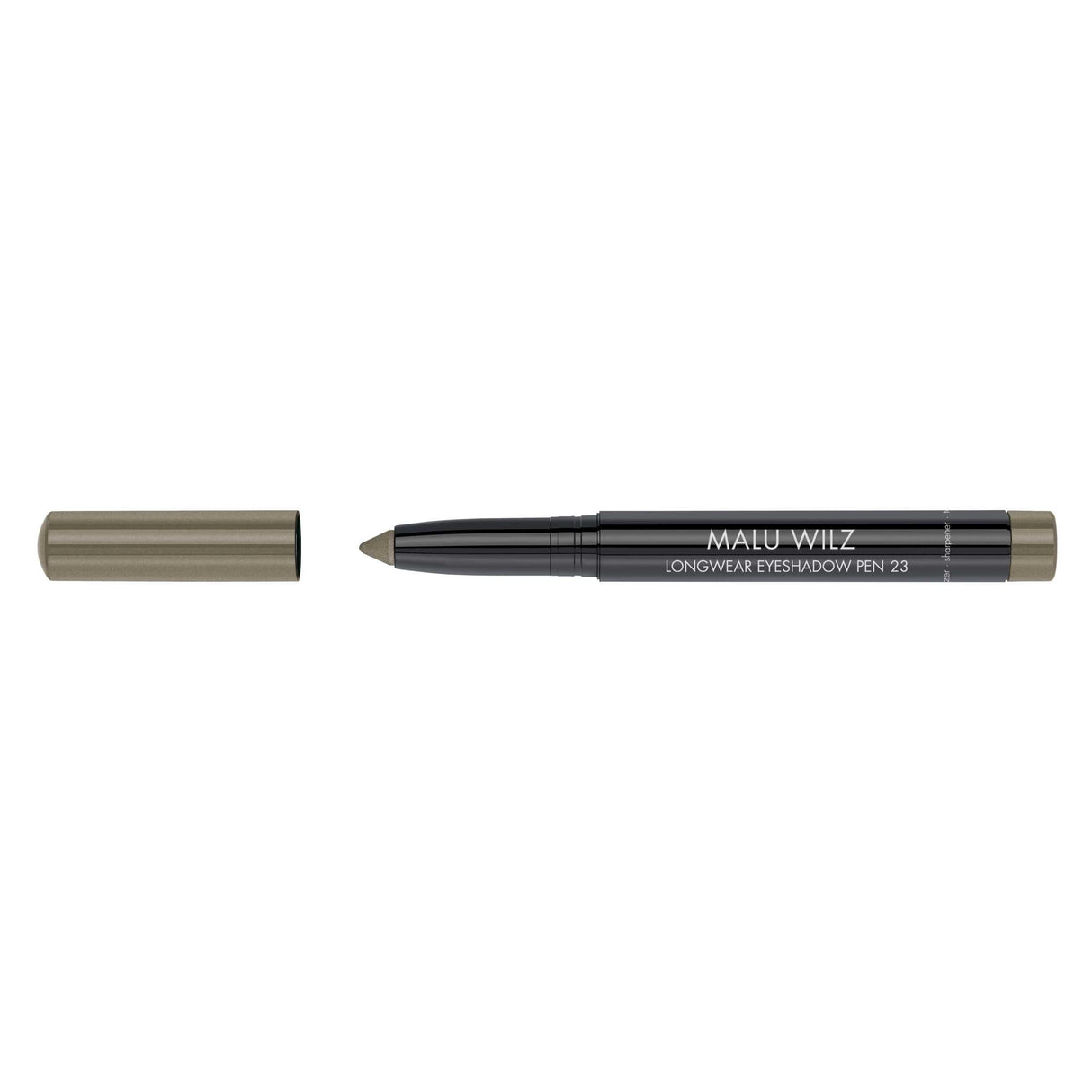 Malu Wilz Long-Lasting Eyeshadow Pen with cap removed, revealing creamy tip, perfect for crease-resistant eye makeup application.