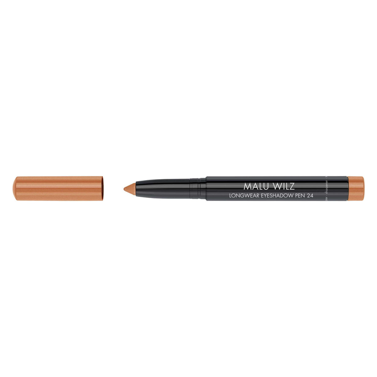 Malu Wilz long-lasting eyeshadow pen with cap removed, showcasing its versatile and user-friendly design for effortless eye makeup.