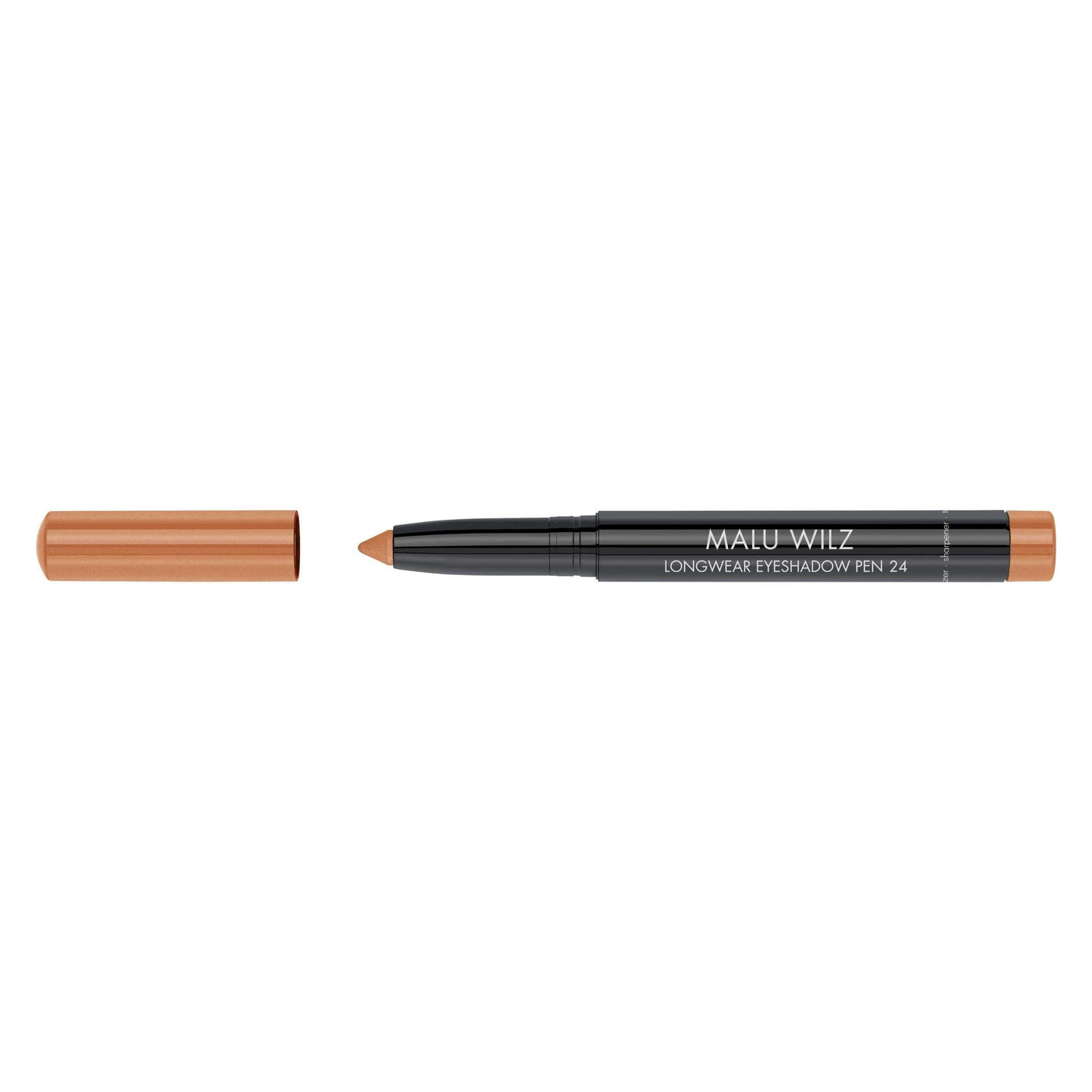 Malu Wilz long-lasting eyeshadow pen with cap removed, showcasing its versatile and user-friendly design for effortless eye makeup.