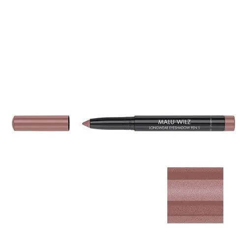 Malu Wilz Long-Lasting Eyeshadow Pen in brown shade with cap off, showing creamy, crease-resistant color for easy application.