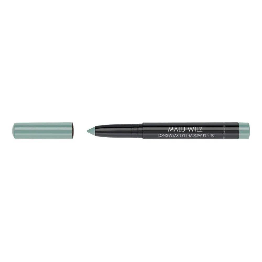 Malu Wilz Long-Lasting Eyeshadow Pen in mint green, shown with cap off, offering a crease-resistant formula for effortless application.