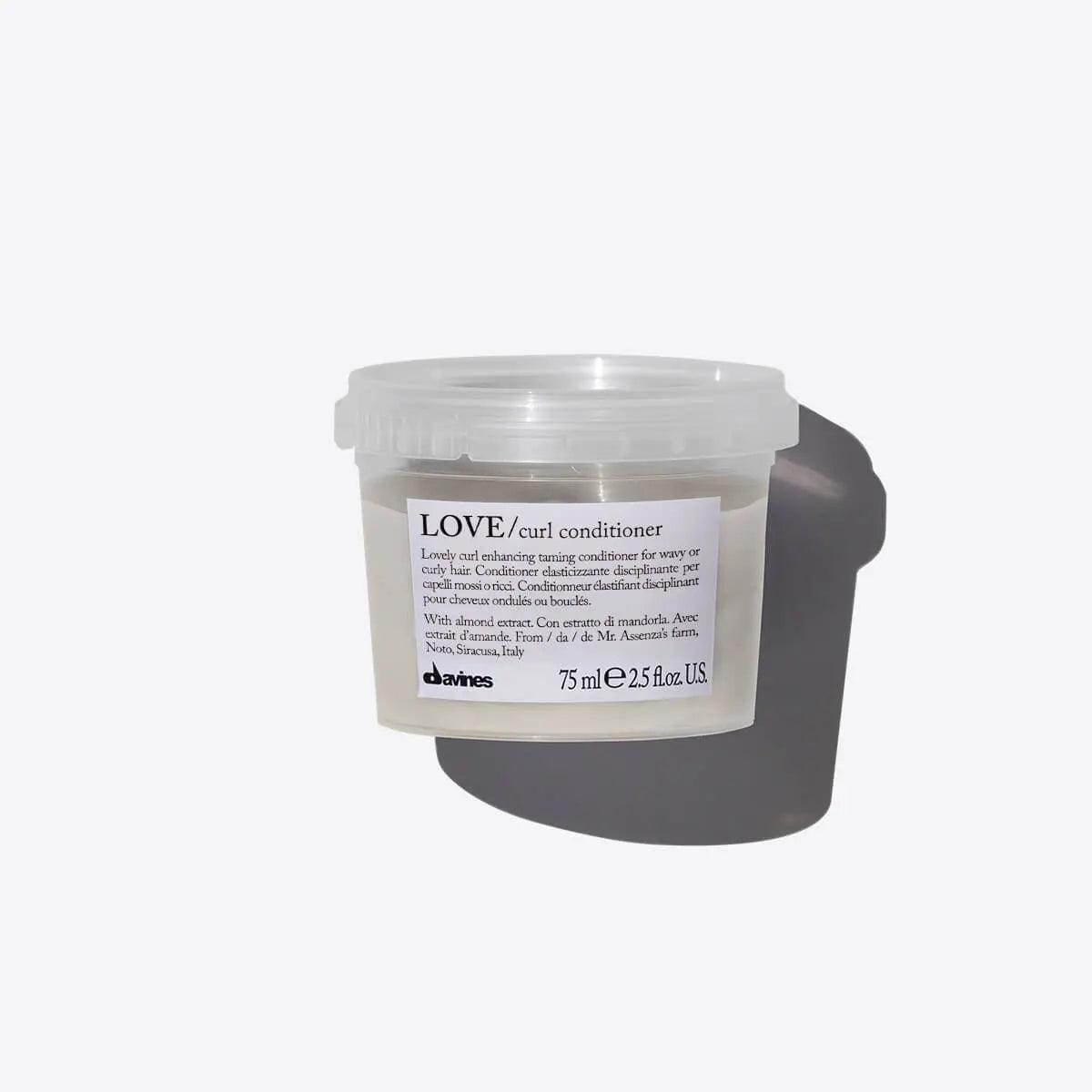 Davines Love Curl Conditioner in white tub for nourishing curly hair, enhancing hydration and defining curls with frizz control.