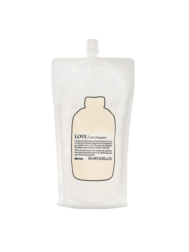 Love Curl Shampoo Refill pouch for wavy and curly hair, boosts curl elasticity and definition with almond extract.