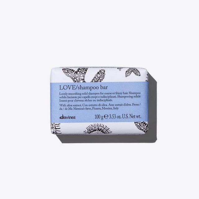 Davines Love Shampoo Bar, eco-friendly and nourishing for hair, showcased in minimal packaging against white background. 3.53 oz size.