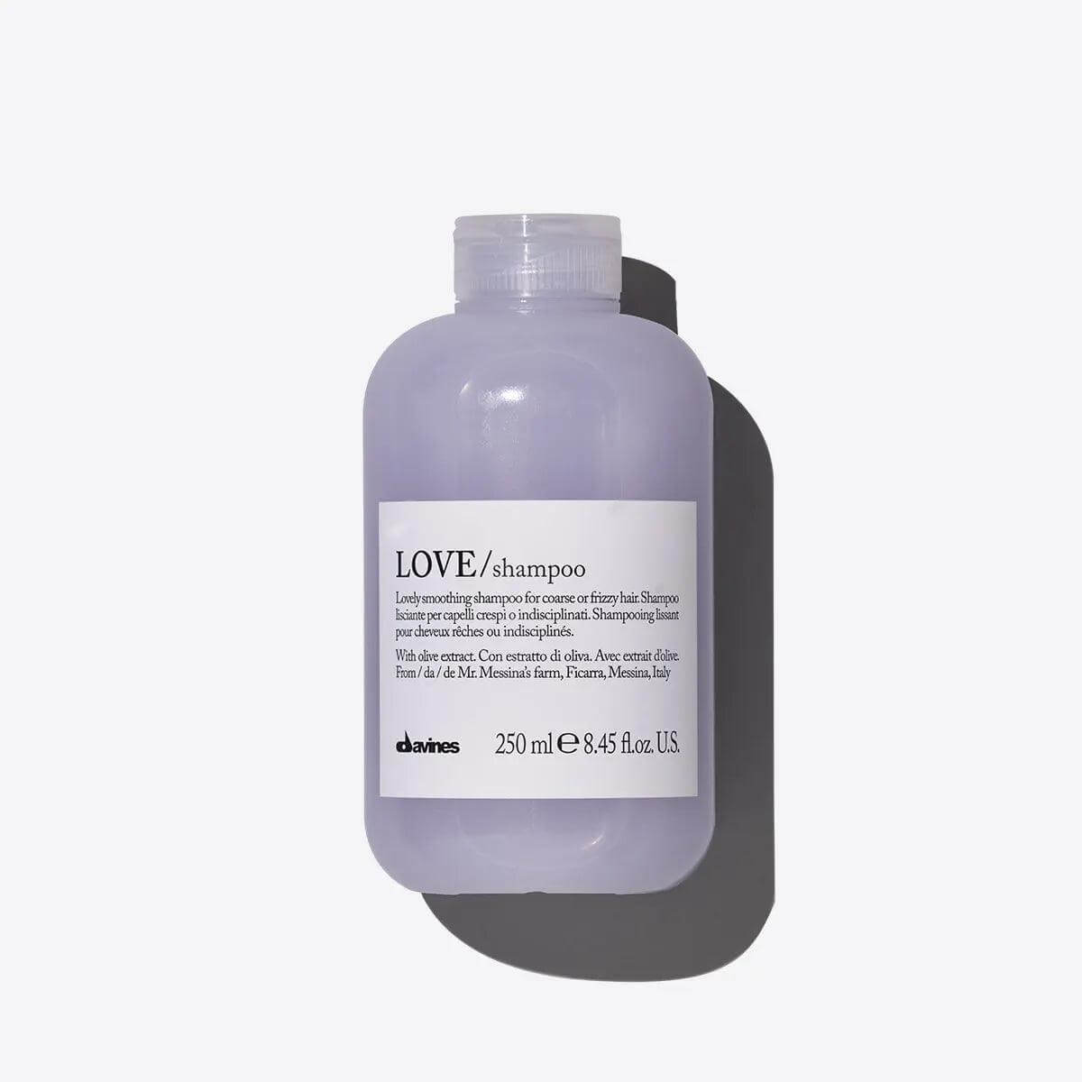 Davines LOVE Smoothing Shampoo bottle for frizzy hair control and humidity protection