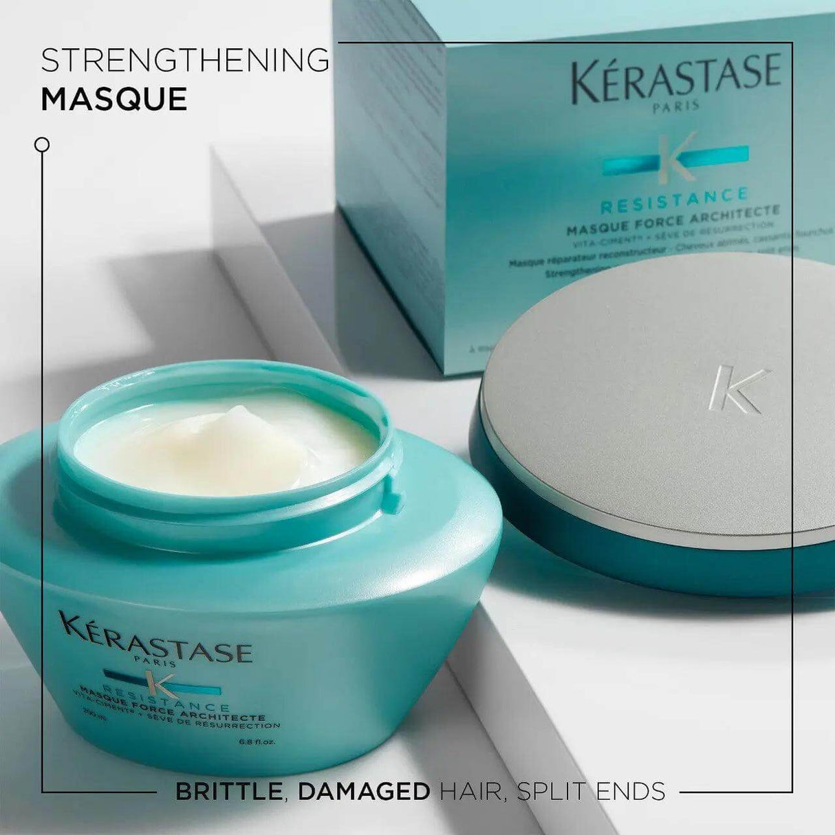 Kerastase Masque Force Architecte Hair Mask for restoring damaged hair, suitable for fine to thick textures, combats breakage.