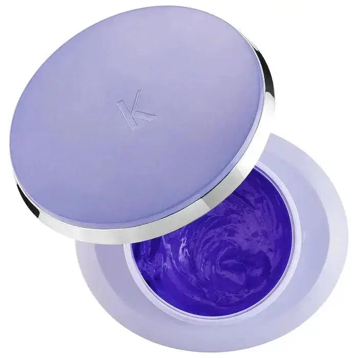 Open jar of Kérastase Masque Ultra-Violet for neutralizing brassiness in blonde and grey hair.
